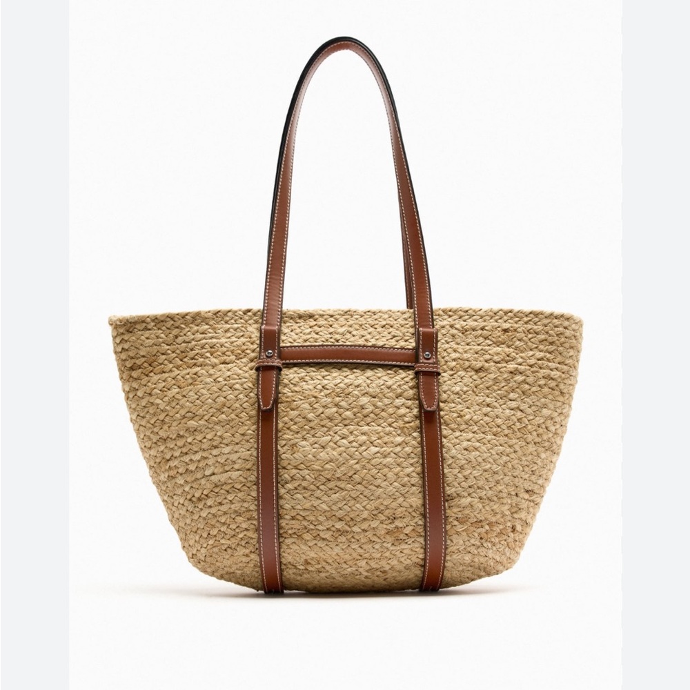 Zara JUTE TOTE BAG. Tan. One Size. New with Tags.